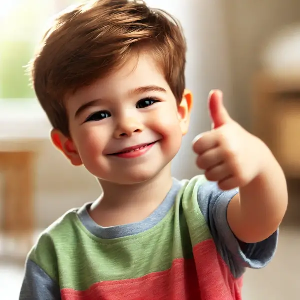 A little boy giving a thumbs up.